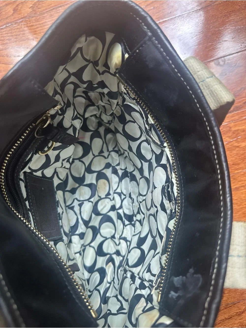 Vintage Coach Black Tote Bag with Teal Accent - Women Bags